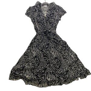 Vintage 90’s Fashion Bug Black & White Animal Print semi sheer ruffle Dress 16